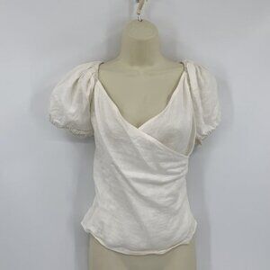 Reformation Framboise linen white blouse elastic smocked off shoulder new 10